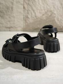 Thick-Soled Casual Comfortable Beach Sandals For Teenagers, Versatile Commuting Soft-Bottomed Strap Casual Comfortable Sandals, Resort Beach Walking Campus Style, Suitable For Spring, Summer And Autumn [Run Small By One Size] - Black - View 5