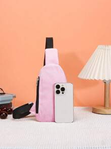 1 pieza Bolso cruzado versátil y de moda, estilo deportivo, de unicolor simple, de material de nailon, de gran capacidad, con cierre de cremallera, adecuado para adolescentes, viajes, escuela, actividades al aire libre y recreación