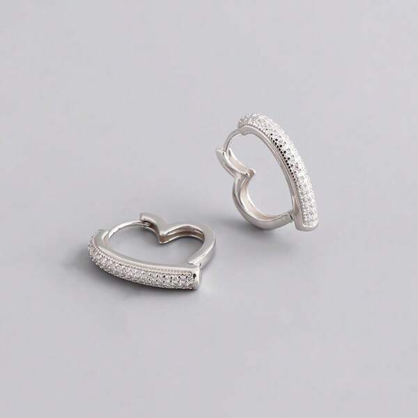 1 Pair S925 Sterling Silver Heart Shaped Earrings For Women, Elegant Hollow Light Weight Low Allergy Small Earlobe Earrings, Minimalist & Fashion, Mother's Day Gift, Come With Box
