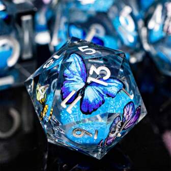Ensemble de dés de jeu de rôle RPG en résine D&D 7 pièces avec noyau liquide papillon, accessoires de dés à arêtes vives multi-facettes pour le jeu de rôle