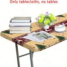 1 pieza Mantel con borde elástico con tema navideño, patrón de copos de nieve dorados y ciervos, esencial para decoración festiva, adecuado para reuniones familiares y fiestas para añadir calidez, usar en picnics al aire libre, se puede usar dentro y fuera - Negro - Ver 7
