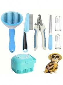Set de 8 piezas de Kit de aseo para mascotas - Herramientas de higiene y belleza para animales, adecuados para perros, gatos, conejos, para limpiar, cepillar, cortar uñas para que las mascotas se mantengan limpias y hermosas