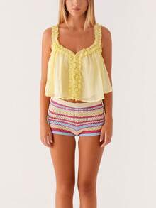 Women Ruffled Trim Camisoles Casual Frills Tank Tops Summer Fashion Sleeveless Crop Tops Cute Puffy Top Y2K Vest For Streetwear Going Out Tops Outerwear - Màu vàng - Xem 4