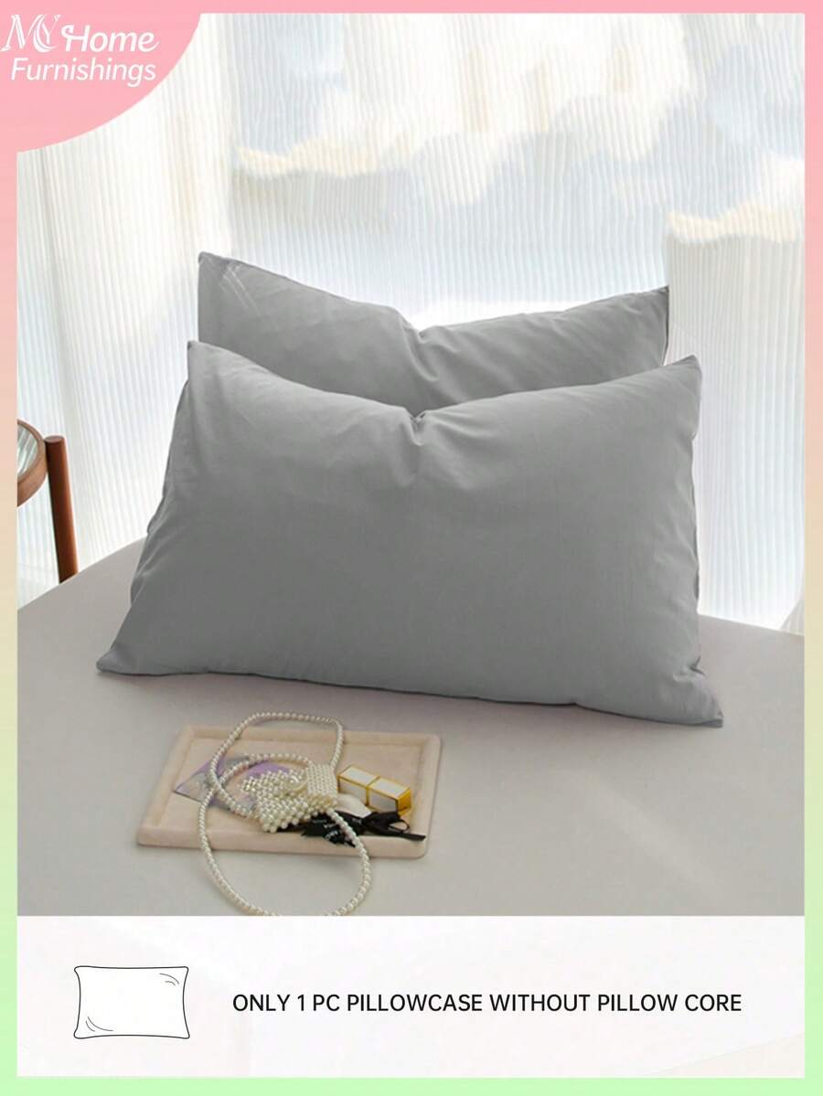 1pc Washable Gray Pillowcase, Without Filling - Light Grey - View 1