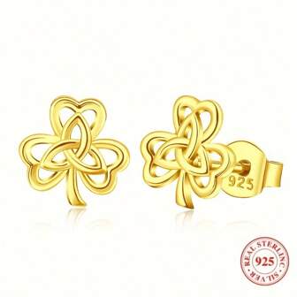 Orecchini in argento sterling 925, design minimalista a quadrifoglio portafortuna, ipoallergenici, adatti per orecchie forate, stile dolce e semplice per donne