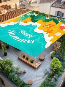1pc Festive Printed Canopy, Outdoor Patio/Garden Sun Shade, Beach/Camping Shelter, Extra Large Size, Digital Printing Pattern, Washable & Fade Resistant, (Poles Not Included), Ropes Provided