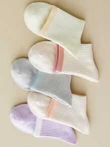 5 pares de calcetines para mujer de media caña, diseño minimalista multicolor, uso diario y casual para ir y venir