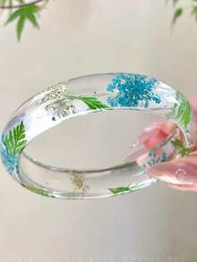 8 Colors Available Elegant Minimalist Resin Transparent Bracelet With Dried Flowers, Suitable For Daily, Street, Beach Travel Wear - Multicolor - View 6