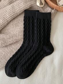 1 Pair/7 Pairs Pack Women's Crew Socks, Multicolor Cashmere Blend Cable Knit Design, Soft & Comfortable, Odor-Resistant, Sweat-Absorbent, Retro Style, Regular/Ankle Length, All Season