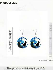 [Unique 2D Van Gogh Earrings] 1-Pair Van Gogh Starry Night Black Cat Earrings - Unique 2D Effect Acrylic, Exquisite Earrings, Perfect For Parties & Gifts, Suitable For Daily Wear