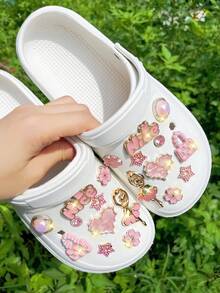 24 件/包金色闪光熊、字母、蝴蝶、西瓜、心形鞋饰，适用于洞洞鞋、凉鞋、沙滩鞋、花园鞋 DIY 配件 - 彩色 - 查看 9