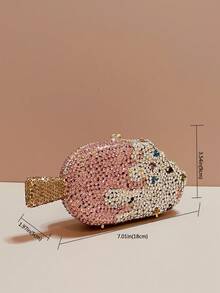 1 PC Mini Ice Cream Shaped Crystal Evening Bags,Luxurious Diamond Design With Metal Chain Dinner Purses For Ladies,Rhinestone Clutches Banquet Party & Prom Events,Luxury Gifts With Box - Pink - View 9