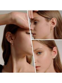 Milacolato 18 Pairs Flat Back Earrings Tiny Cartilage Lobe Stud Earrings Set For Women Men 316L Stainless Steel 20G Cartilage Helix Studs Earrings Moon Star Heart CZ Geometric Piercing Jewelry - 銀色 - 查看 4