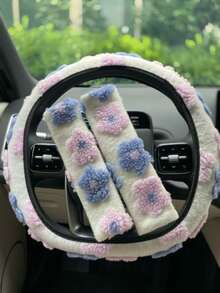 General Flower Car Steering Wheel Cover Milk Whisper Warm Anti Slip Handlebar Cover Romantic Flower - 均碼 - 查看 3