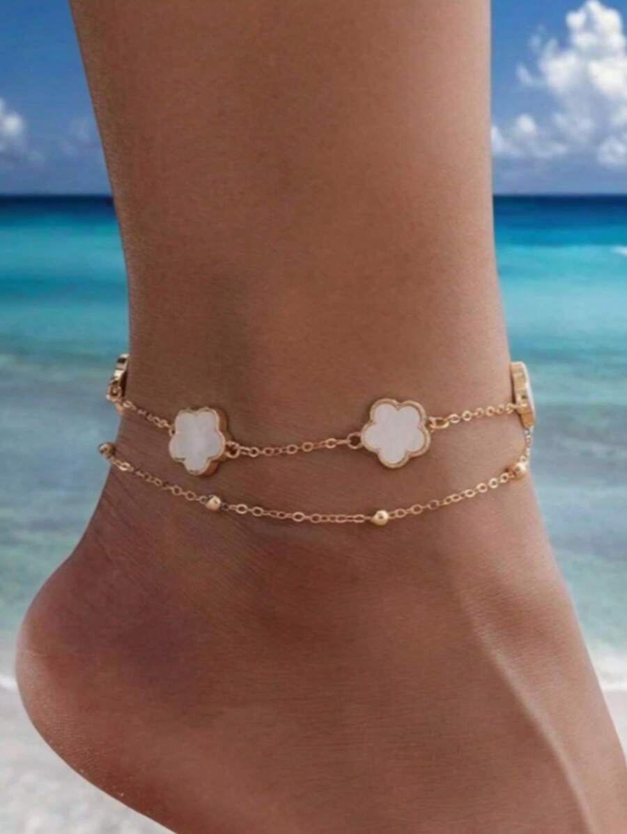 Lucky Clover Flower Anklet For Women, Fashionable New Design Elegant Anklet