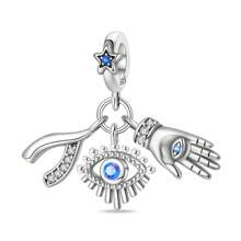 1 Piece 925 Sterling Silver Magic Eye Gemstone Pendant, Star And Moon Blue Eye Pendant, Sacred Eye Pendant, Moon And Eye Pendant, All-Seeing Eye Pendant, Devil's Eye Series Lucky Rotating Eye Pendant, Evil Guardian Sacred Eye And Hand Pendant