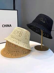 1 buc. Pălărie de pescar neagră pentru femei, casual, cu gol, respirabilă, răcoroasă, ușoară, convenabilă, potrivită pentru primăvară, vară, plimbări în aer liber, cumpărături, vacanță și purtare zilnică, flatează trăsăturile faciale, la modă și prietenoasă cu pielea