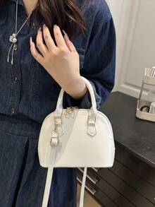 Fashionable Solid Glossy Shell Handbag, Street Commuting Crossbody Bag, Simple Shell Bag For Women, Old Money - Multicolor - View 6