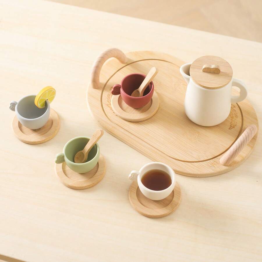 幼儿角色扮演下午茶套装，可水洗柔软硅胶玩具，早教角色扮演玩具套装