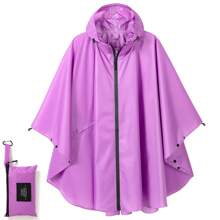 Women's Waterproof Hooded Rain Poncho-Plaid Pattern,Sportwear With Pockets & Zip Closure