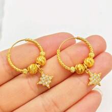 耳环镀金小圆耳环时尚珠宝女士礼物圈形穿孔金耳环穿孔配饰 - 金色 - 查看 6