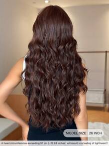 NICKY WALL Women's Moca Brown Long Curly Wig With Bangs 26 Inch Loose Wave Wavy Wig Fluffy Natural Fashionable Synthetic Heat Resistant Fiber Hair Wigs For Daily Party Use