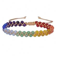 1 pezzo Braccialetto/cavigliera con sette chakra naturali, protezione spirituale, meditazione, yoga, accessorio da donna alla moda, con cristalli naturali intrecciati a mano, regolabile