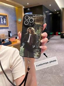 1pc Customizable Black TPU Phone Case With Self-Designed Text/Letter/Graphic, Anti-Slip - Black - View 4