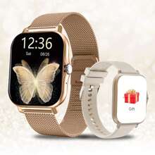 SIMSONLAB Montre connectée intelligente avec bracelet en acier et silicone, pour hommes et femmes, avec appel Bluetooth, cadran personnalisable et minuterie, compatible avec Android et iOS, version améliorée 2025