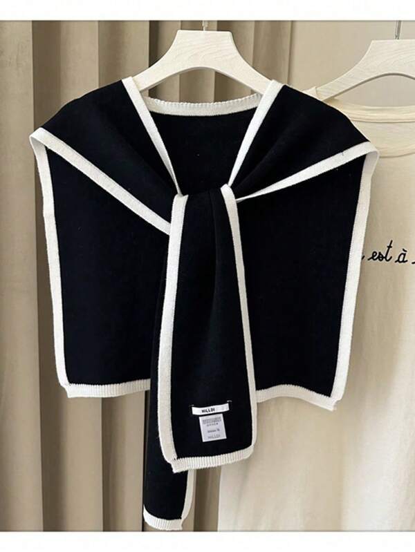 1pc Women's V-Neck Tie Knit Cape/Poncho, Outdoor Fashion Scarf/Shawl, Lightweight Versatile For Spring & Summer