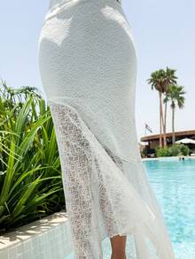 Manon Tanti Women's Spring Summer Holiday/Wedding Lace Asymmetric Hem Camisole Top And Low Waist Ruffle Hem Mermaid Skirt 2 Pieces Set - White - View 4
