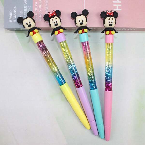 Disney 6Pcs/Set Mickey Minnie Magic Colorful Fairy Stick Internet Celebrity Flow Sand Pen Neutral Pen Student Stationery