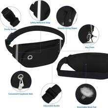 Riñoneras para mujeres y hombres, riñonera impermeable con tira reflectante, bolsa de cinturón ligera y delgada con correa ajustable sin rebote para correr, viajar, hacer senderismo, caminar y deporte (Negro) - Negro - Ver 9