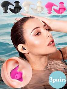 3 Pairs Silicone Spiral Ear Plugs, Snug Fit & Non-Slip - Adult Swimming Gear - Multicolor - View 2