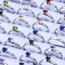 Set de 10 anillos de pareja, anillos de boda de acero inoxidable con cristal en forma de corazón, unisex, accesorios para fiesta - Anillo par de diamantes en garra - Ver 8