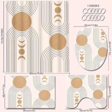 4 Stücke Boho Gold Sonnenmuster Badezimmer Set - Duschvorhang, Badematte, U-förmiger Toilettendeckel, wasserdichter Duschvorhang, modischer dekorativer Vorhang, moderne Stil Badezimmer Trennvorhang, ohne Bohren erforderlich, waschbarer Polyester Schulanfang Badezimmer Dekoration