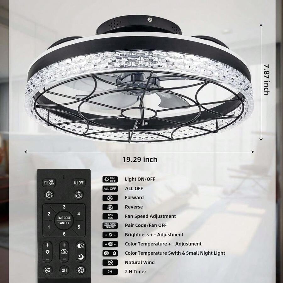 Low Profile Smart Ceiling Fan With 3-Color LED – 6 Speeds, Remote, Smart Timing – Ideal For Home/Kitchen/Bedroom
