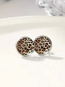 suteyi 1 Pair Of Fashionable Leopard Print Round Earrings For Women, Birthday Gift