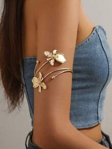 1pc Minimalist Hollow 3-Layer Metal Armlet, Personalized Geometric Punk Opened Adjustable Body Chain Bracelet, Wedding Accessory - Multicolor - View 4