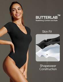 IUGA Bodysuits Women Tummy Control Short Sleeve Body Suits Womens Compression Slimming Thong Bodysuit - White - View 5