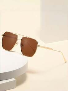 1 PC Men's Metal Futuristic Square Frame Fashion Eyewear For Vacation Outing And Daily Life Outfits Back To School Fashionable Preppy School Look - Brown - View 3