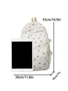 Mochila Feminina de Impressão Colorida Contrastante com Decoração Fofa de Urso, Design de Vários Bolsos de Grande Capacidade para Viagem, Trabalho, Escola, Alças de Ombro Ajustáveis, Adequado para Lazer, Compras, Estudante