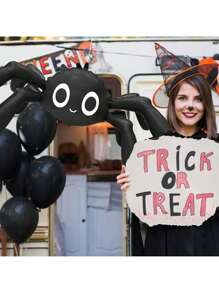 1pc 57-Inch 3D Cartoon Spider Shaped Foil Balloon, Oversized Adorable 6-Legged Black Spider Design Polyester Film Balloon, For Trick Or Treat, Halloween, Ghost House Decor, Spooky Party Decorations, Fun Birthday Party