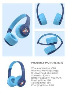 havit Słuchawki dla dzieci z portem udostępniania, bezprzewodowe słuchawki dla dzieci, poziom głośności chroniący słuch 85 dB, przyjazne dla skóry słuchawki nauszne z wbudowanym mikrofonem do iPada/tabletu/samolotu, niebieskie, czas odtwarzania 18 godzin