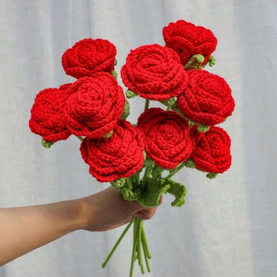 10 piezas de flores de rosa de ganchillo hechas a mano, regalo del Día de San Valentín, flores artificiales tejidas eternas, flores de simulación de punto, flores preservadas, mejor regalo para el Día de Navidad, cumpleaños, bodas, graduaciones, Día del Maestro. Adecuado para la decoración del hogar en restaurantes, decoración de habitaciones, dormitorios, regalos festivos y decoración navideña del hogar. Decoración navideña