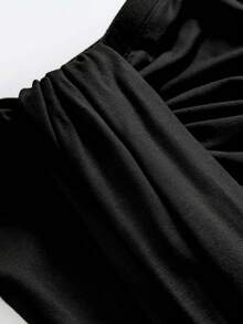 2pcs Women's Pleated Set, Including Round Neck Camisole And Elegant Split Midi Skirt, Slightly Stretchy Knit Fabric 180G