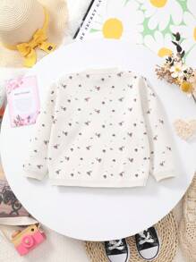 Baby Mädchen süßer Langarm Pullover mit Blume Muster, Rundhalsausschnitt, geeignet für Herbst/Winter oder lässigen Alltag, niedlich und frisch