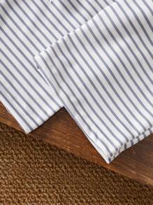 Conjunto de 2 piezas de top con cuello redondo y lazo y pantalones a rayas con lazo para bebé niña, adecuado para otoño/invierno al aire libre - Beis - Ver 4