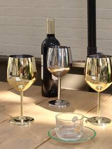 1pc Stainless Steel Gold Cups Goblets, Red Wine Glass Metal Goblets, Gold Copper And Silver High-End Champagne Glasses 500ml,For Wedding Banquet Western Restaurant And Other Special Goblet..