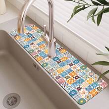 1pc Bohemian Silicone Drain Mat With Anti-Slip Vintage Pattern, Fits Various Faucets For Bathroom, Kitchen,Non-Slip Kitchen Mats For Sink Side, Natural And Hygienic Kitchen Essential For Home And Kitchen Room Decor, Part Of Your Cozy Fall& Winter Styles And Christmas Decorations